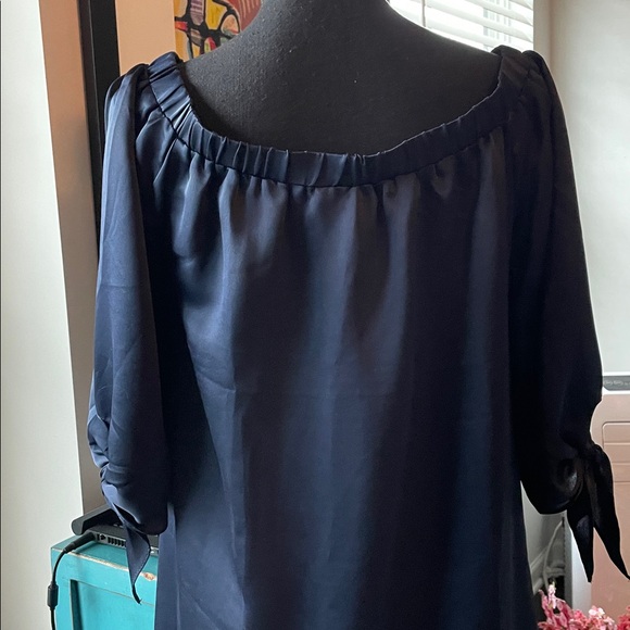 Pink Owl Apparel Mini Dress Coquette Style Size L Navy Easywear Lightweight - Picture 14 of 14